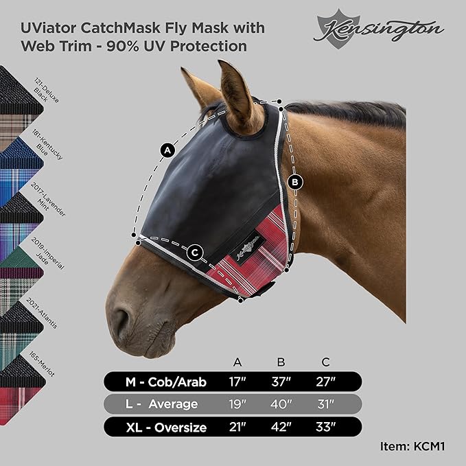 Kensington UViator CatchMask Horse Fly Mask with Web Trim UV Eye Protection Mask for Horse - Medium, Imperial Jade