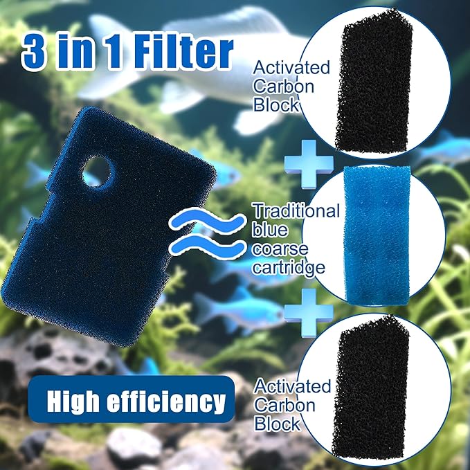Replacement Canister Filter Pads for Cascade 700/1000 CCF2UL/CCF3UL Generic Aquarium Floss Media, 2 Upgraded Activated Carbon-Coarse-Activated Carbon Filter Pads and 6 White Floss, 8Pcs