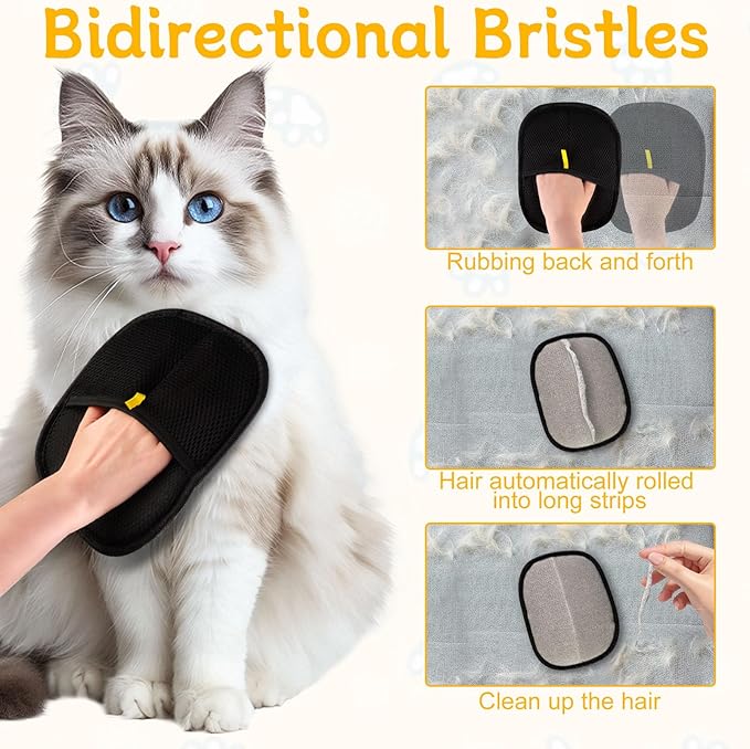 2 Pcs Pet Hair Removal Glove for Cats & Dogs, Pet Hair Remover Brushing Gloves, Reusable Pet Hair Remover Glove, Double-Sided for Couch, Clothing, Carpet, Car Seat