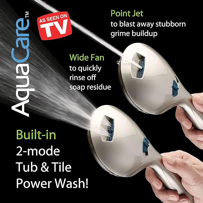 Hotel Spa AquaCare for California As-Seen-On-TV High Pressure Handheld Rain 50-mode 3-way Shower Head Combo with Adjustable Arm, Anti-clog Jets, Tub & Pet Power Wash, 6 ft. Hose, Nickel Finish