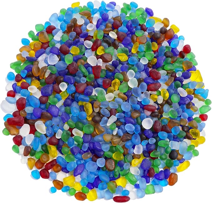 Sea Glass Stones - Colorful Frosted Glass Pebbles Gemstones - Perfect for Aquarium Rocks, Fish Tank Gravel, Vase Fillers, DIY Crafts, and Home Decor (0.9LB/14oz)
