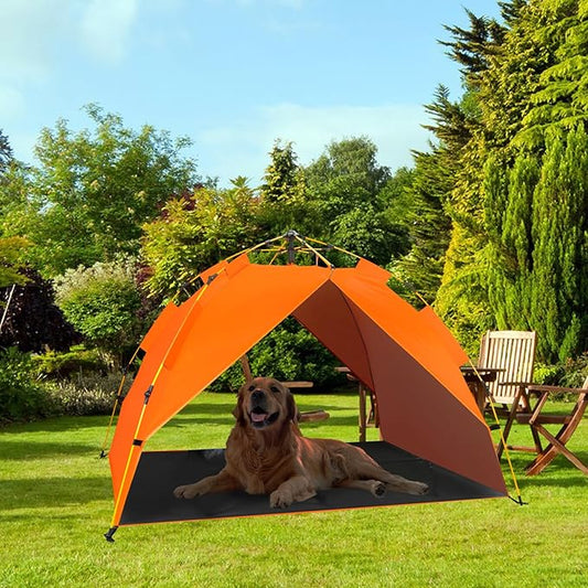 Dog Canopy Shade Shelter Tent for Small Medium Elevated Raised Outdoor Dog Bed Cots, Outside Dog House Pet Sun Umbrella, Quick Setup & No Assembly Needed, Orange 55"X40" (Cots Not Included)