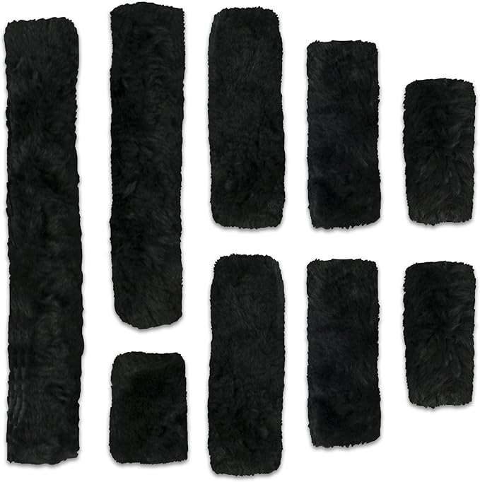 ECP Equine Comfort Products Merino Sheepskin Halter Fleece Set for Horses, 100% Natural Wool, Chafe Protection, Breathable Relief & Cushioned Comfort, Machine Washable, 9-Piece Set, Black