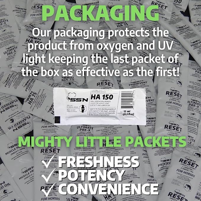 SSN HA 150 - 4 In 1 Horse Supplement - 60 Servings - Equine Joint, Gastric, Ligament/Tendon, Lung Capillary Health - Glucosamine Alternative - (60 Pack, 150mg Sodium Hyaluronate per Serving)