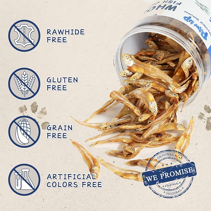 Whole Fish Treats for Dogs Cats, Air Dried -100% Wild-Caught Fish Treat, Only Two Ingredient, High in Protein and Omega-3, 8oz