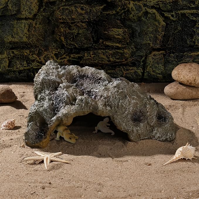 IBWell Resin Leopard Gecko Hide, True to Nature Reptile Rock for Bearded Dragon Hideout Snake Hides for Ball Pythons, Tortoise House Terrarium DÉCor - Small