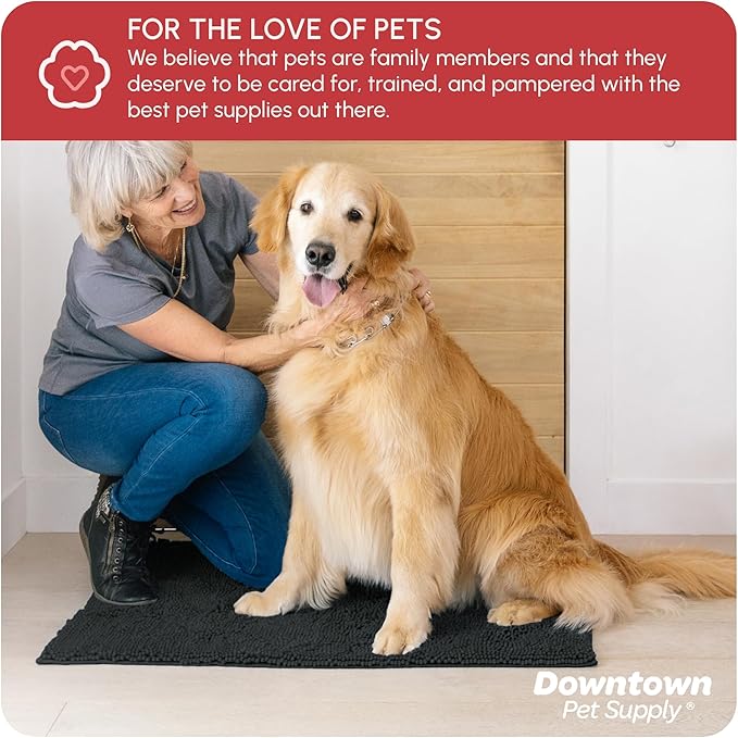 My Doggy Place Microfiber Dog Mat for Muddy Paws, 36" x 26" Charcoal - Absorbent and Quick-Drying Dog Paw Cleaning Mat, Washer and Dryer Safe - Non-Slip Rubber Backed Dog Floor Mat, Large