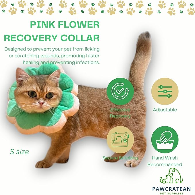 Adjustable Comfy Flower Style Elizabeth Collar for Cats Puppies Soft Recovery Cone Pet Protective Neck Collar (Green, Medium)
