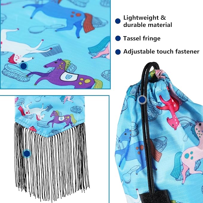 Harrison Howard Smooth Lightweight Adjustable Fastener Nylon Horse Tail Bag with Fringe