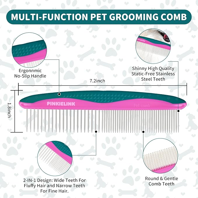 Pet Grooming Scissors Kit, Dog Grooming Shears with Stainless Steel Rounded Tip Blades for Safe Fur Trimming for Dog, Cat, Includes Pet Comb (Set of 3)