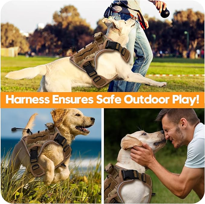 Heavy-Duty Tactical Dog Harness for Large Dogs, No Pull Adjustable Reflective Pet Vest with Molle System, K9 Military-Grade Control for Service Training, Outdoor & 10+ Breeds, Desert Camo, Small