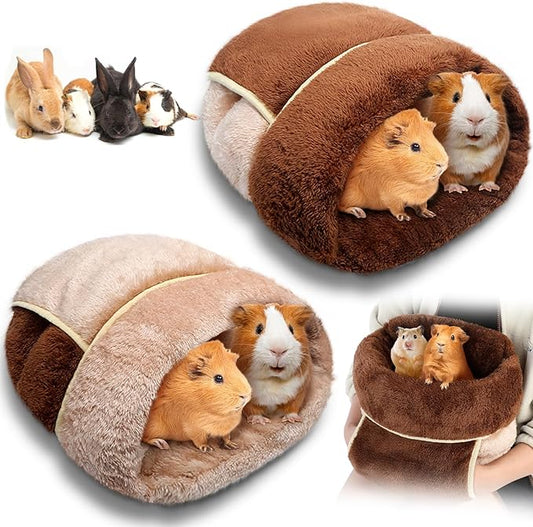 Wenqik 2 Pcs Guinea Pig Bed Cuddle Warm Hideout Small Animal Sack Cozy House Bedding Sleeping Cushion Portable Pet Carrier Cage Nest for Rabbit Hamster Rat(Dark Brown, Light Coffee,Plain)
