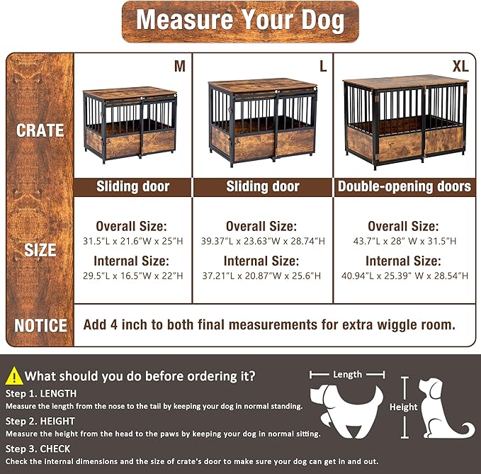 KOOPRO 32 Inch Dog Crate Furniture with Cushion for Large Medium Dogs, Wooden Heavy Duty Dog Kennel with Double Doors, Decorative Pet House Dog Cage Side End Table Indoor, Sliding Door Chew-Resistant