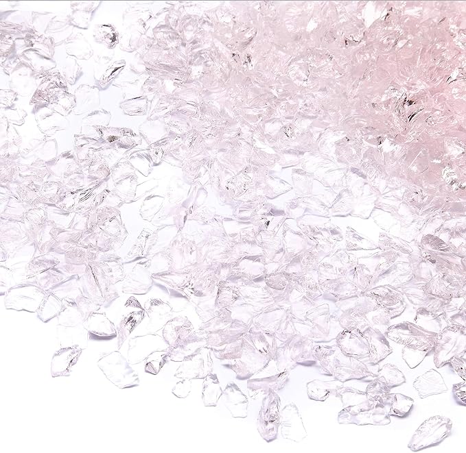 TWINKLING High Luster Fire Glass Gravel Stone Glitter,Broken Glass,Fire Gems Chips,Crushed Glass for Fire Pit Crafts Resin Art Aquarium Garden Decoration,3-6mm,1-Pound Jar (Pink)