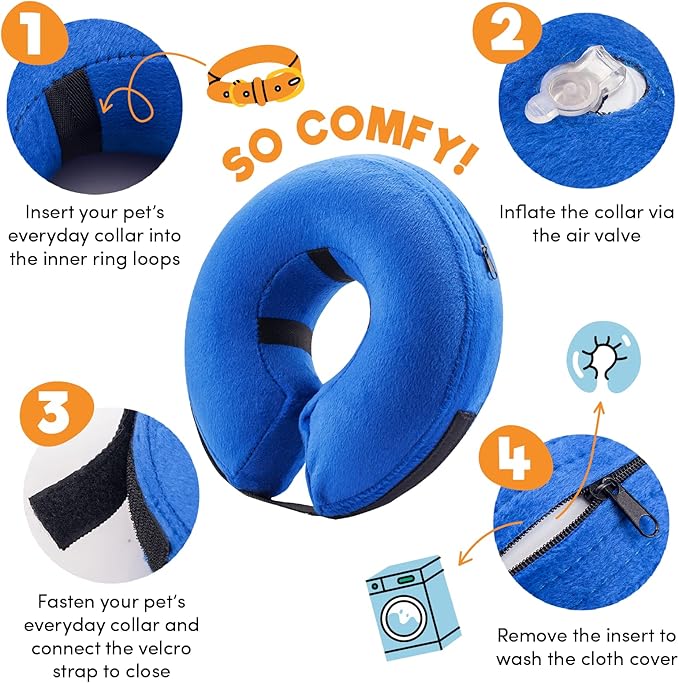 BENCMATE Inflatable Dog Cone Collar Alternative, Soft Dog Cone for Small Medium Large Dogs and Cats, Neck Recovery ECollar Donut Collar After Surgery (Medium+, Plaid)