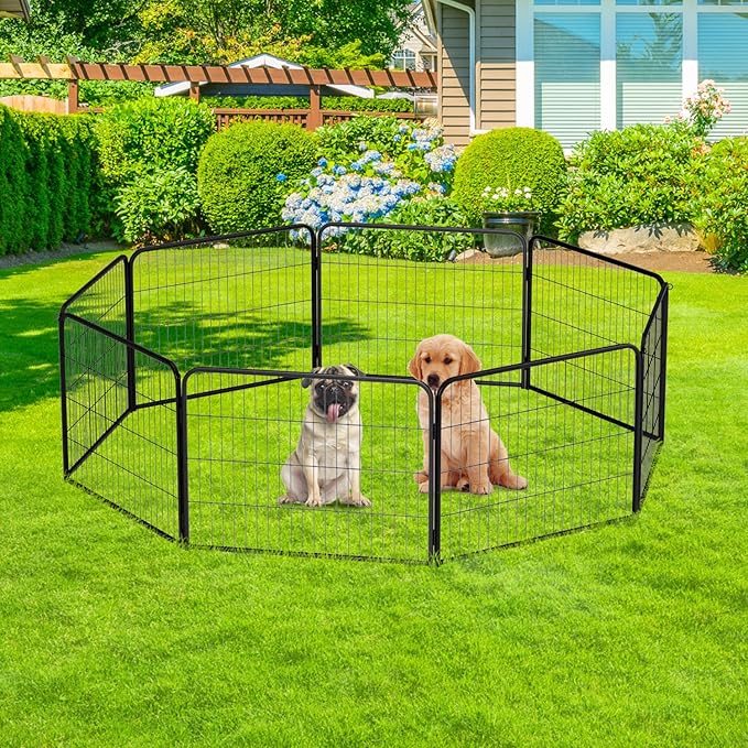 BestPet | Dog Playpen Extender | 24 Inch, 4 Panels | Heavy Duty Metal Pet Exercise Pen | Indoor Outdoor Fence Panels | Rust-Resistant, Removable, Tool-Free Setup | Anti-Skid, Expandable Design