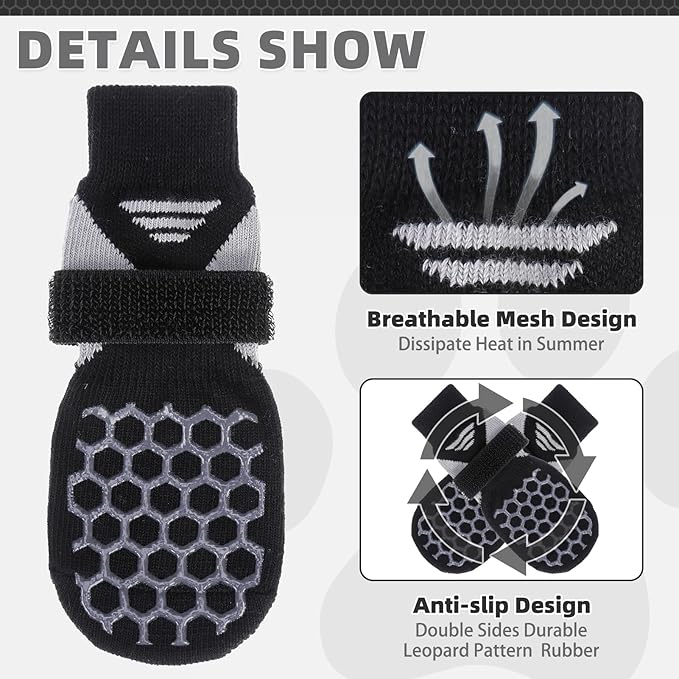 KOOLTAIL Dog Socks for Hot Pavement, Summer Breathable Dog Socks to Prevent Licking Paws, Non Slip Pet Boots & Paw Protectors for Hardwood Floor,Grippy Shoes for Small Medium Large Senior Dogs,Black S