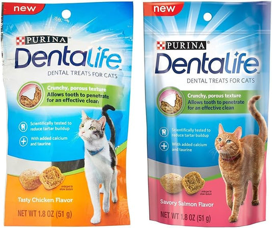 Purina Dentalife Dental Treats for Cats Bundle; Savory Salmon and Tasty Chicken