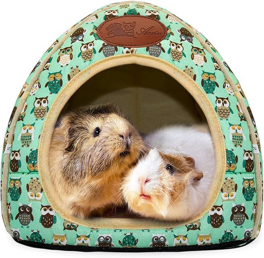 BWOGUE Guinea Pig Bed Warm Cave Beds Hamster House Large Hide-Out for Rabbit Guinea Pigs Bearded Dragon Rats Winter Warm Cage Nest,Green