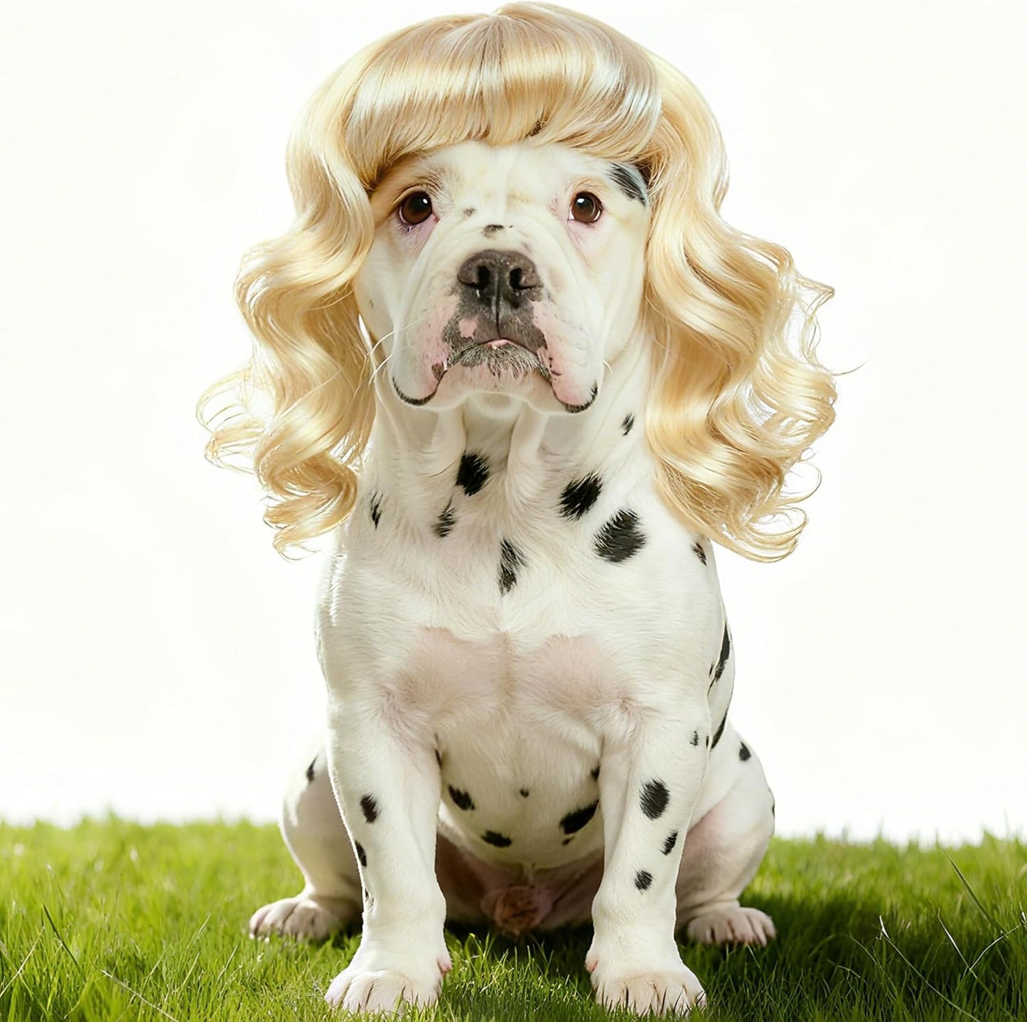 Funny Dog Wig for Small Medium Large Dogs with Adjustable Elastic Bands, Trimmable Pet Costume Cat Cosplay Decoration for Halloween, Christmas, Parties