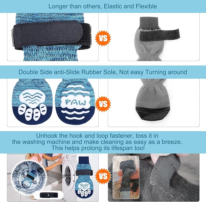 BEAUTYZOO Anti Slip Dog Socks for Small Medium Large Dogs,Paw Protector with Grips for Hardwood Floor Hot/Cold Pavement,Traction Control 3 Pairs AntiTwist Dog Shoes to Prevent Licking for Senior Dog