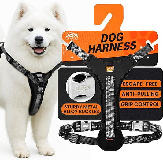 No-Pull Dog Harness with Handle - Escape Proof, Anti-Pulling, Grip Control, Multi-Angle Reflective for Safe Walks & Training, Easy On & Off, Metal Buckle–Pet Harness, Medium/Large Dogs- H3- Black