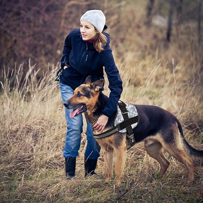 Dogline Dog Harness, Reflective No-Pull Adjustable Vest with Handle for Walking, Training, Breathable, No - Choke Harness for Small, Medium or Large Dogs Room for Patches Girth 27 to 34 in Urban Camo