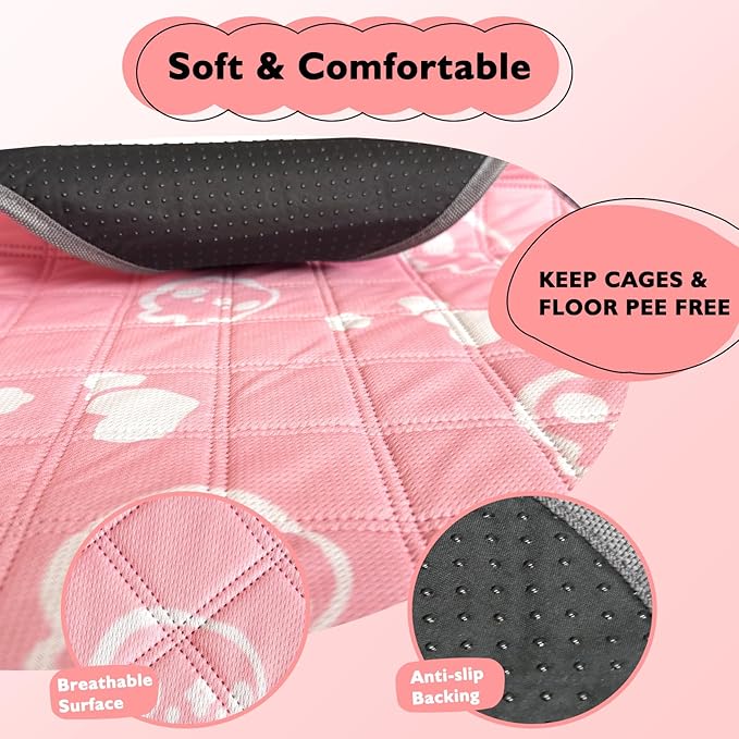 4 Pack Guinea Pig Bedding - Washable Guinea Pig Cage Liners, Waterproof Reusable & Anti Slip Pee Pads Super Absorbent Mats for Small Animals Pet Rabbit Bunny Hamster Rat (Pink, 24 x 18 Inch)