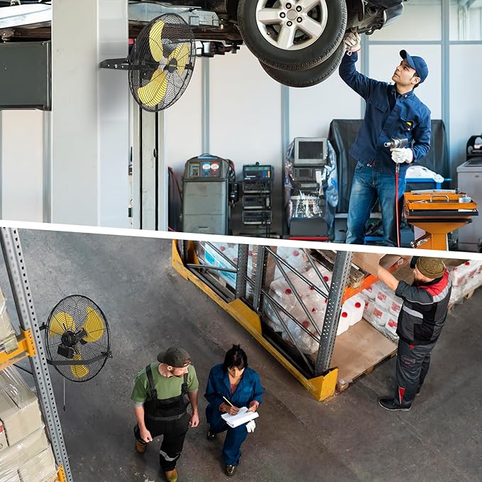 20 Inch Industrial Wall Mount Fan with 2 Pack, 5200 CFM Industrial Metal Wall Fans with Poweful Motor, 3 Speed, Heavy Duty Construction Indoor for Warehouse, Workshops, and Garage, UL Listed