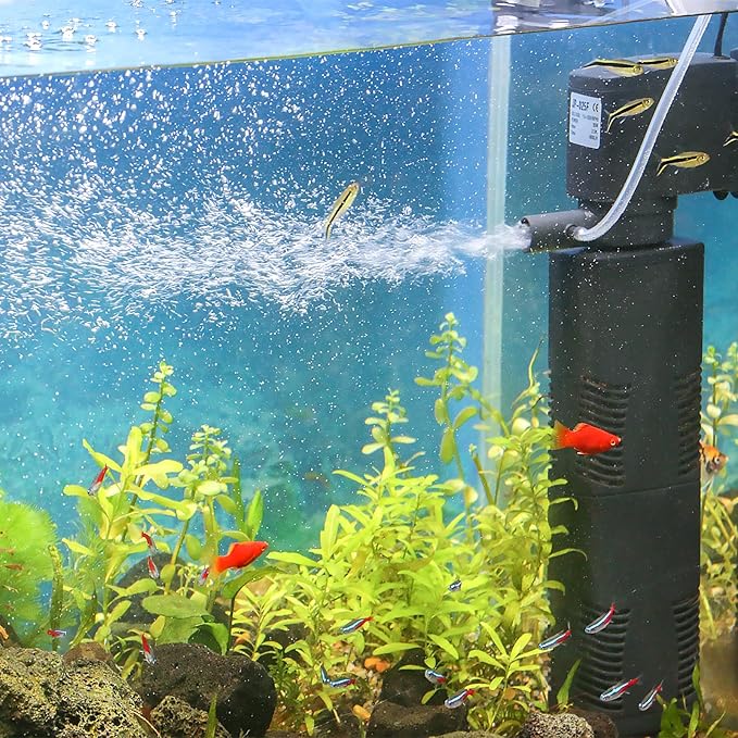TARARIUM Fish Tank Filter Small Pond Filter for 100-200 Gal. Tank Crystal 420GPH Biochemical Filtration Powerful Submersible Water Pump Large Aquarium Accessories Air Supply