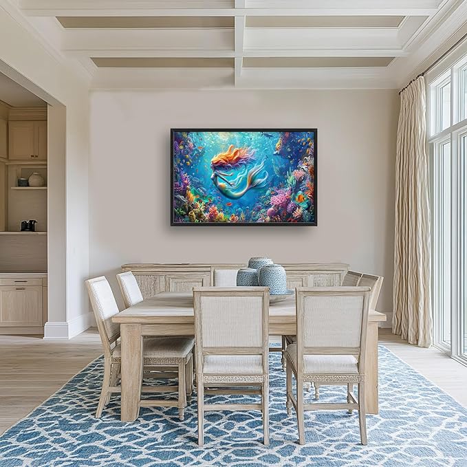 Quorin Mermaid Large Wall Art Sea Ocean Mermaid Pictures Colorful Undersea Wall Decor Canvas Print Painting Artwork for Bathroom Living Room Bedroom 36L x 24W