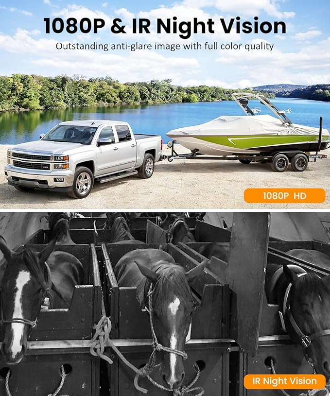 Solar Backup Camera Wireless for RVs and Trailers No-Installation - 7.2" HD 1080P Monitor,Dual Camera System, Strong Magnetic Scratch-Proof Rear View Camera for Trucks, Campers, SUVs, and Cars