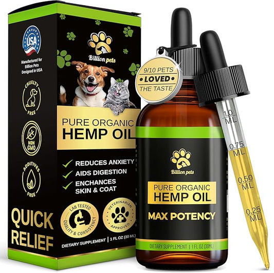 Hemp Oil for Dogs and Cats - Helps with Anxiety, Pain, Stress, Sleep, Arthritis, Seizures Relief - Hip and Joint Support - Calming Drops Treats