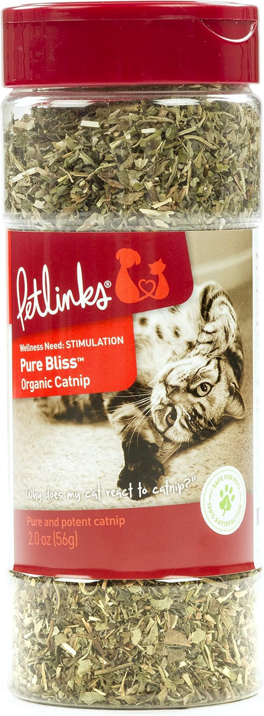 Petlinks Pure Bliss 100% Certified USDA Organic Catnip for Cats & Kittens, Pure & Potent Stimulant/Attractant, Shaker Canister - 2.0 oz