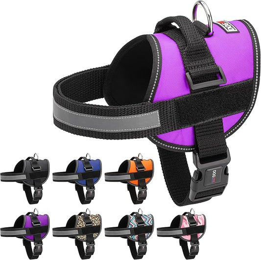 Dogline Dog Harness, Reflective No-Pull Adjustable Vest with Handle for Walking, Training, Breathable, No - Choke Harness for Small, Medium or Large Dogs Room for Patches Girth 33"-46" in Purple