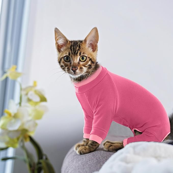PUMYPOREITY Cat Hair Sticky Sweater, Recovery Suit - Breathable & Lightweight for Post-Surgery Protection, Cat Onsie Prevents Licking Wounds, Pink, XL