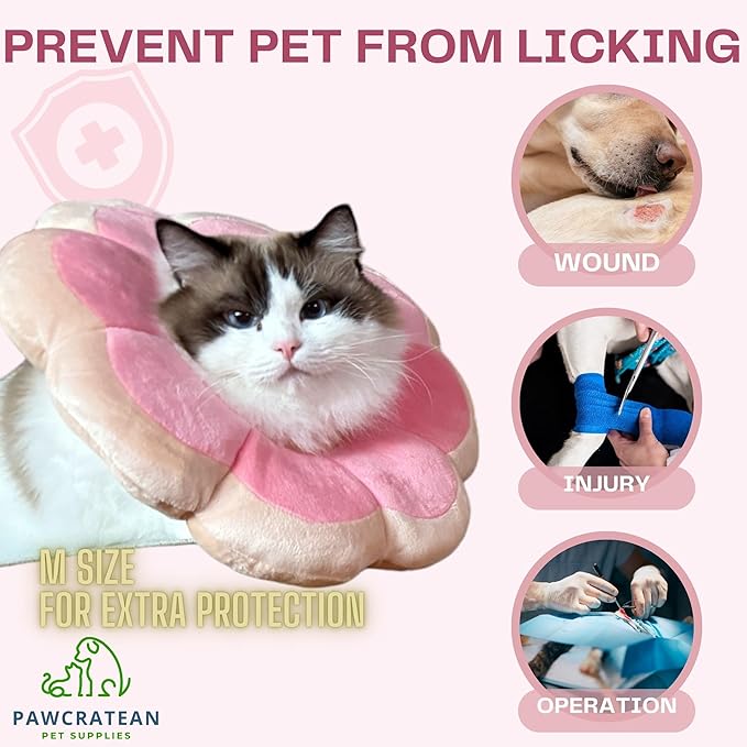 Adjustable Comfy Flower Style Elizabeth Collar for Cats and Puppies Soft Recovery Cone Pet Protective Neck Collar (Pink, Medium)