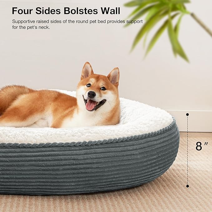 Love's cabin Round Donut Cat and Dog Cushion Bed, 36in Pet Bed for Medium or Large Dogs, Anti-Slip Water-Resistant Bottom, Super Soft Durable Pet beds, Washable Cat Bed Stripe Bluish Grey