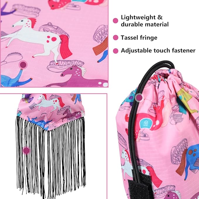 Harrison Howard Smooth Lightweight Adjustable Fastener Nylon Horse Tail Bag with Fringe