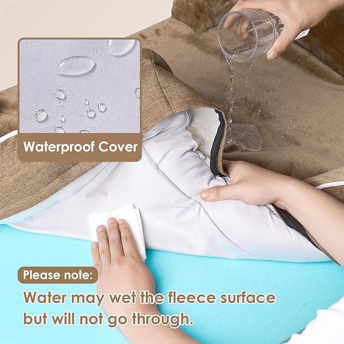 EHEYCIGA Orthopedic XL Dog Beds, Waterproof Memory Foam Dog Bed for Extra Large Dogs, Non-Slip Bottom and Egg-Crate Foam Big Pet Couch Bed with Washable Removable Cover, Camel