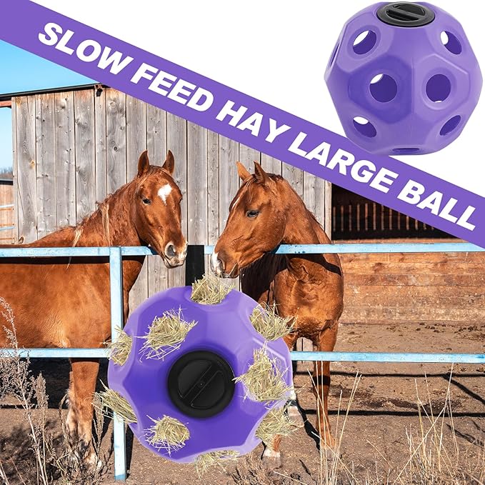 15.75" Hay Ball for Horse with Hanging Strap Slow Feed Horse Treat Ball Extra Large Hanging for Paddock Stall Stable Supplies (Purple)