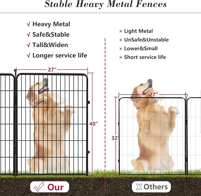 Dog Playpen 40 inch 20 Panels Indoor Outdoor Dog Pen for Large/Medium/Small Dogs Heavy Duty Metal Dog Fence Outdoor for Yard, Puppy Playpen with Door Portable Pet Fence for RV Camping Yard