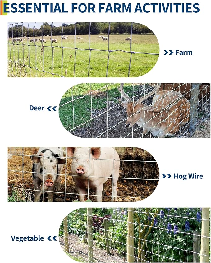 Cattle Farm Fence, 4ft x 164ft Galvanized Wire Fencing for Goat Deer Yard Livestock Animals Protection (Silver, 6x164ft)