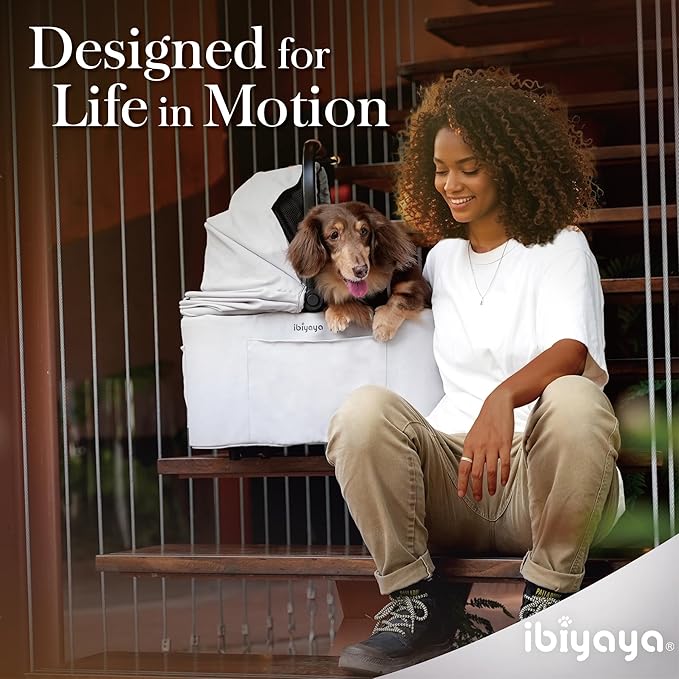 ibiyaya Tinker Pet Stroller for Small Dogs and Cats – 3-in-1 Pet Carrier, Dual-Opening Canopy, No-Flat Wheels, Vegan Leather Handle, Large Storage Basket (Silver Gray)