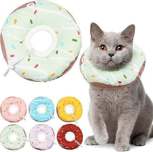 Cat Cone Collar Soft, Waterproof Cat Recovery Collars Spay Cones to Stop Licking Cute Donut E Collar After Surgery Anti-Lick Wound Healing Safety Elizabethan Collar for Kittens (Donut Green, Small)