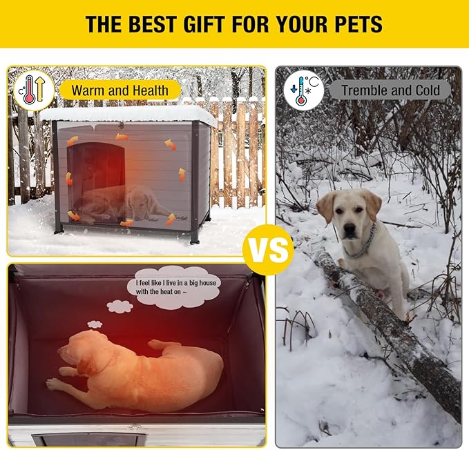 Aivituvin Dog House Outdoor with Insulated Liner, Weatherproof Dog House for Winter, Suitable for Small & Medium & Large Dogs with Unique All-Around Iron Frame(Off-White)