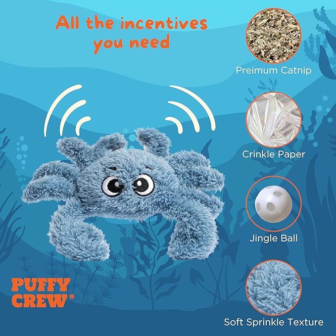 Interactive Catnip Cat Plush Toy, Ocean Theme, 5'', for All Breed Size Cats (Crab)