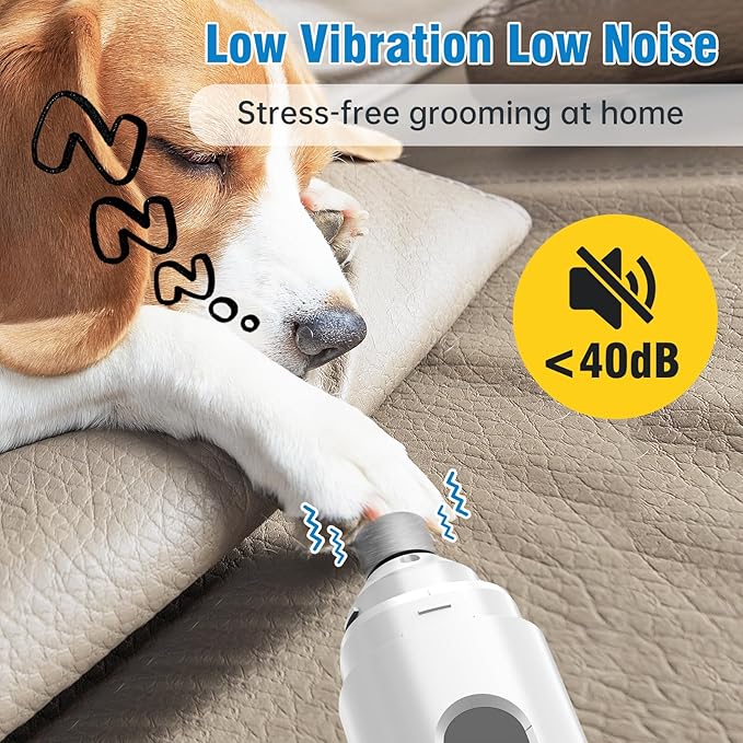Dog Nail Grinder, 7-Speed Quiet Electric Dog Nail Trimmers, Dog Nail Clippers with Sponge Dust Collection & File for Small Medium Large Dogs, Rechargeable Pet Paw Grooming Supplies Kit
