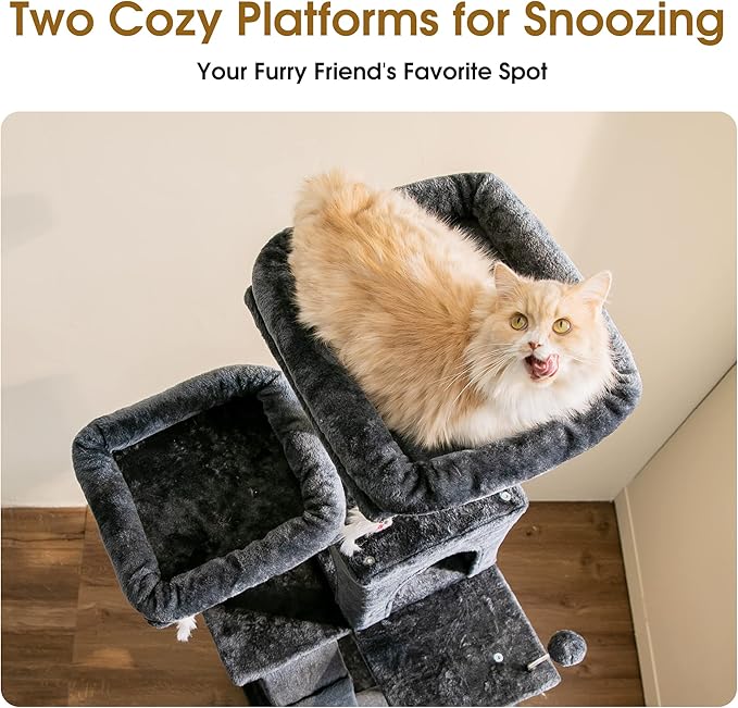 MWPO 70.1-Inch Large Cat Tree, Multi-Level Tall Cat Tower for Indoor Cats, Plush Cat Condo with Big Padded Perches, Sisal-Covered Scratching Posts, Hammock, Toys for Kittens & Cats - Smoky Grey