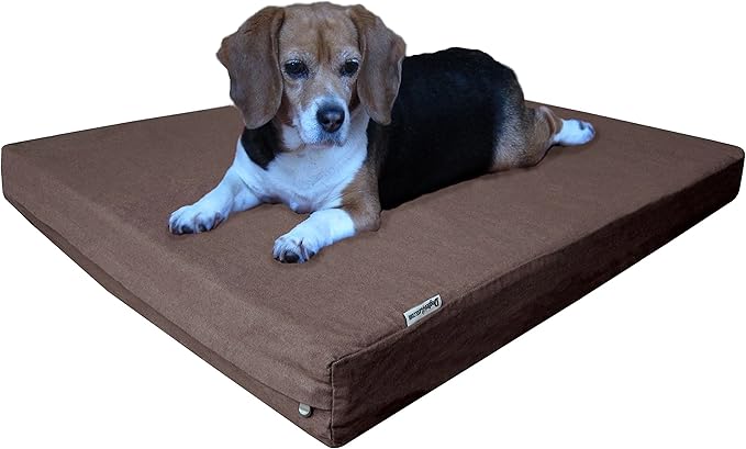 Dogbed4less Orthopedic Memory Foam Dog Bed for Medium Dogs with Washable Denim Cover, Waterproof Liner and Extra Pet Bed Case, 37X27X4 Inch, Brown